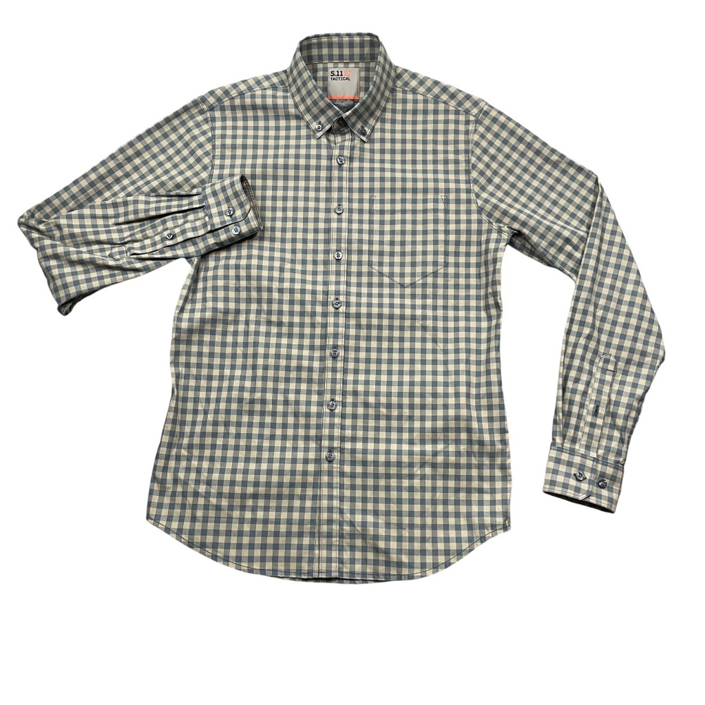 5.11 Tactical Small‎ Mens Long Sleeve Casual Button Up Blue Tan Check Pockets